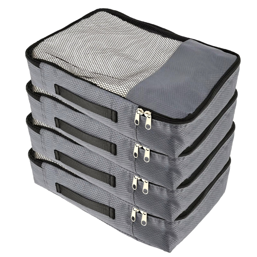 Willstar 4-teiliges Reise-Aufbewahrungstaschen-Set aus Oxford-Stoff mit Netzoberteil in Grau, B/H/T: 38,0 x 28,0 x 9,0 cm - Bild 6