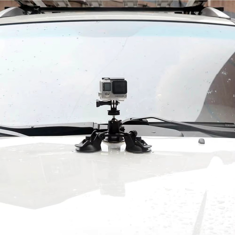 Dreieckige Saugnapfhalterung in Schwarz für GoPro Hero 13 12 11 10 9 8, Insta360, SJCAM, AKASO und DJI Osmo Action 6 5 PRO 4 Nano Kameras - Bild 3
