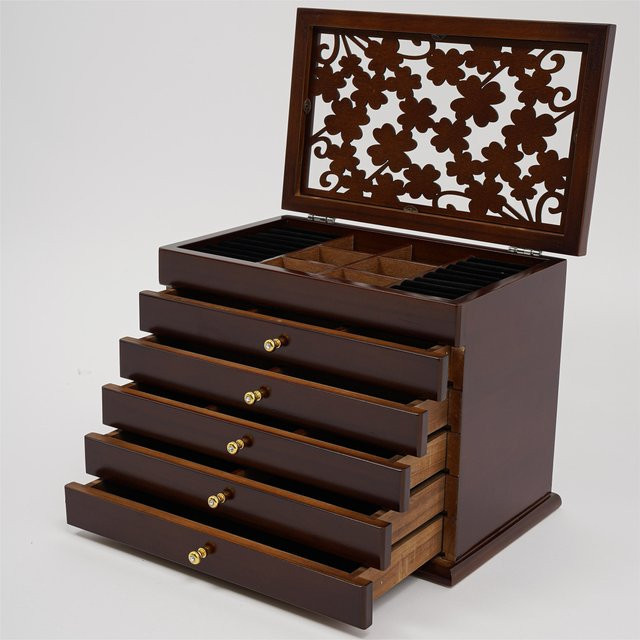 Bymaocar Schmuckschatulle aus Holz in Braun mit 6 Stufen als multifunktionaler Schmuck-Organizer für Ringe und Ohrringe - Bild 1