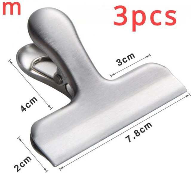 Binchi Outdoor Product Edelstahl Beutelklammern Set in Silber, 3 Stück in Klein, Mittel und Groß zur luftdichten Versiegelung von Lebensmitteln und Papier - Bild 1