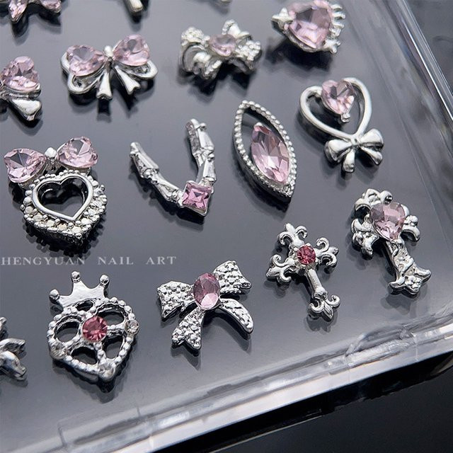 Nibiru DU Nagel Charms, Silber Rosa Diamant, 10 Teile, Glänzend - Bild 1