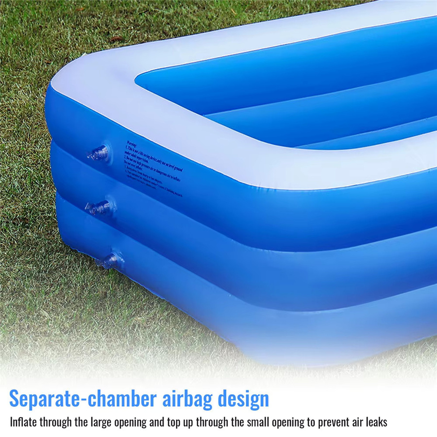 HGTUGO Aufblasbarer Familienpool in Blau, rechteckiges Schwimmbecken für Erwachsene und Kinder, B/T/H: 262 x 60 x 18 cm - Bild 5