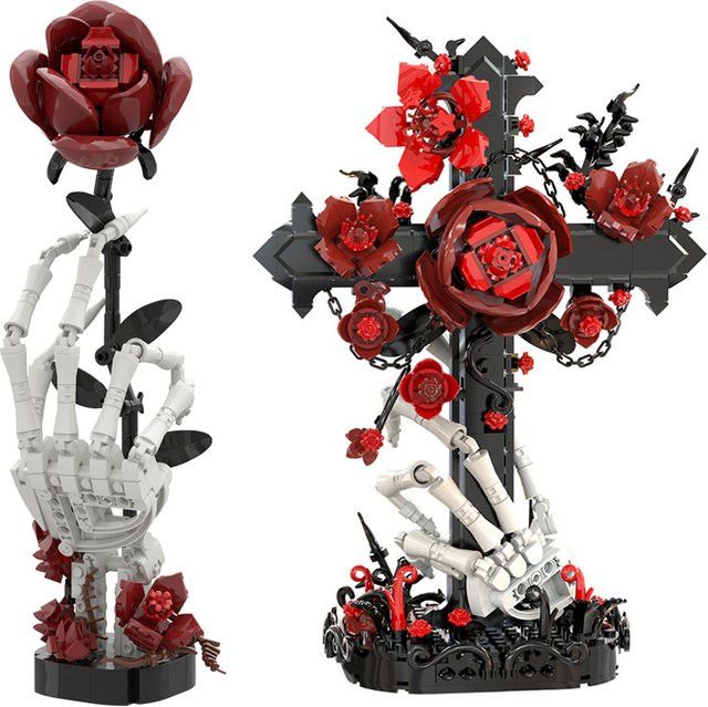 GOBRICKS Skelett Hand mit Rose Bausteine im Gothic Stil Multicolor - Bild 1
