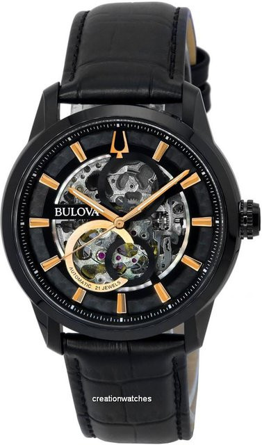 Bulova Armbanduhr, Automatik, Edelstahl, Leder, Schwarz, Herren - Bild 1