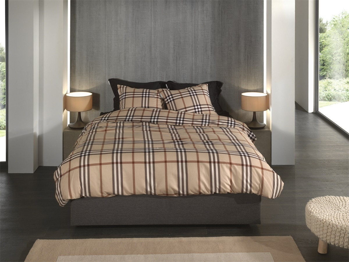 Heckett & Lane Flanell Bettwäsche Leonardo beige Karo kariert braun sand B/H: 155 x 220 cm mit Kissenbezug 80 x 80 cm - Bild 1