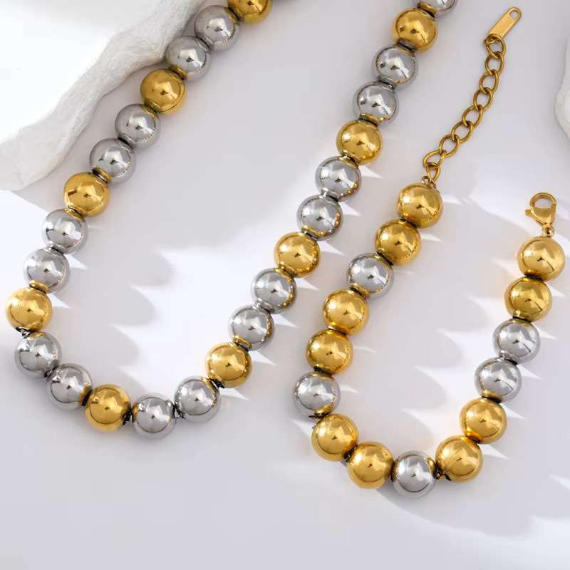 Eilieck Schmuck-Set Halskette und Armband, Edelstahl, Perle, Gold, Damen - Bild 2