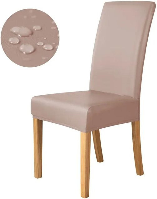 Wasserdichter und ölresistenter Stuhlbezug aus PU-Leder in Beige, elastische Stretch-Esszimmerstuhlhülle für Wohnzimmer und Küche - Bild 1