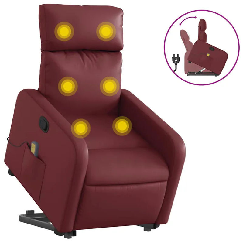 Vidaxl Relaxsessel Aufstehhilfe Massagesessel in Rot aus Kunstleder - Bild 6
