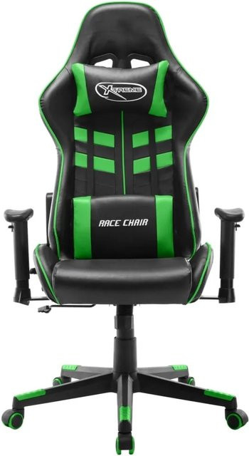 vidaXL Gaming-Stuhl aus Kunstleder und Metall in Schwarz und Grün mit Kopfstütze, Armlehnen und Rollen, B/T/H: 67 x 61 x 133 cm - Bild 1