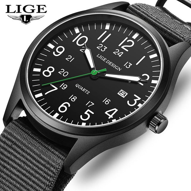 LIGE Armbanduhr Quarz, Grün, Textil/NATO, Herren - Bild 1
