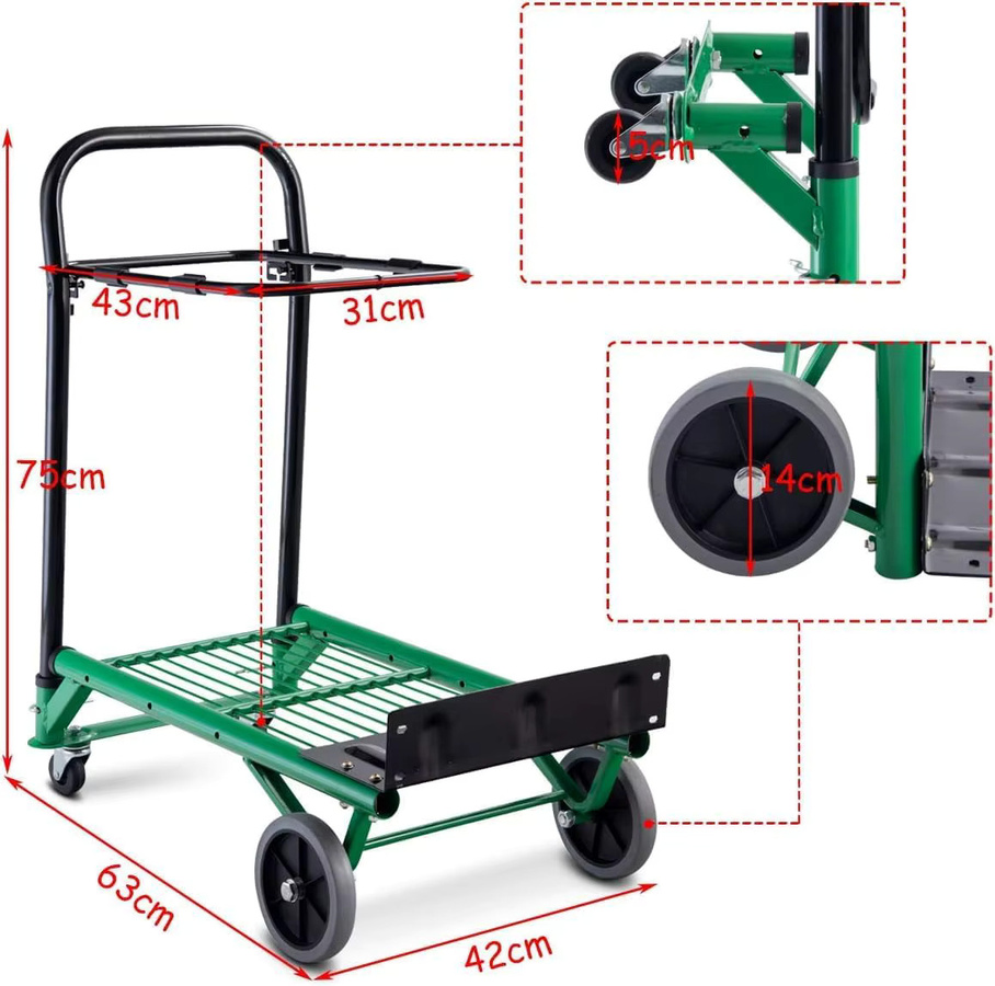 GOFLAME Stapelwagen mit Ladefläche in Grün, höhenverstellbar und zusammenklappbar, bis 90 kg Belastbarkeit, B/T/H: 75,0 x 63,0 cm - Bild 5