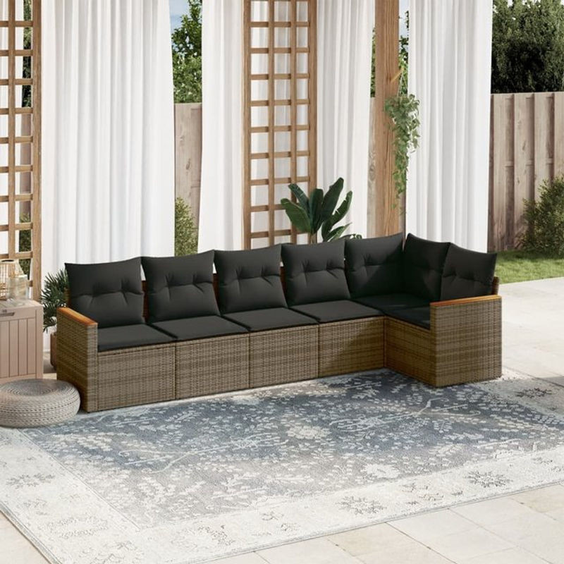 Vidaxl 6-teiliges Gartenmöbel-Set aus Polyrattan und Stahl mit Kissen, Grau - Bild 1