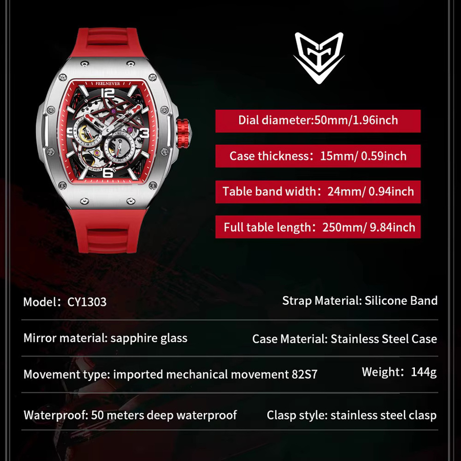 FeelNever Armbanduhr Tonneau, Automatik, Tourbillon, Edelstahl, Silikon, Herren - Bild 4