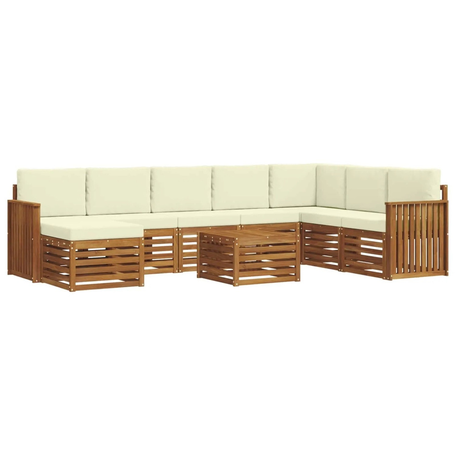 vidaXL Sofagarnitur 9-teilig aus Massivholz Akazie in Natur und Creme mit Polsterung und L-Form - Bild 2