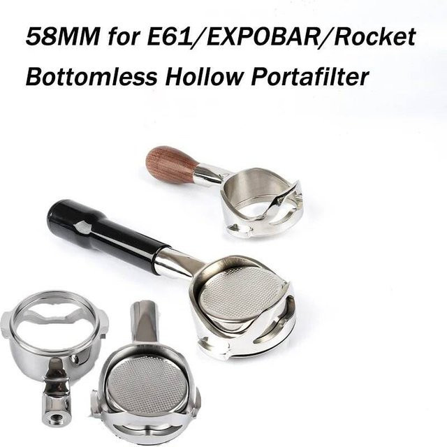 PEISI Bodenloser 2-Ohren Siebträger Kaffeefilter aus Edelstahl für E61, Expobar, Rocket und Gemilai, Silber, Durchmesser: 5,8 cm - Bild 1