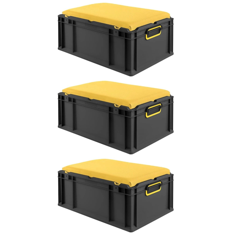 PROREGAL Sparset 3x Eurobox Nextgen Seat Box in Gelb-Schwarz, H x B x T: 26,5 x 40 x 60 cm, 44 Liter - Bild 2