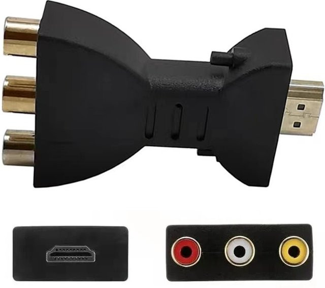 QUERPXAF HDTV zu RCA AV Konverter mit HDMI und RCA Anschlussadapter in Schwarz mit Rot Weiß Gelb Kabeln - Bild 1