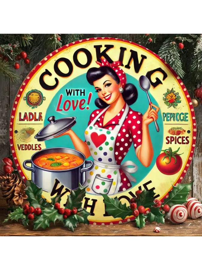 Rundes Metallschild HELLOYOUNG Cooking with Love Wanddekoration in Multicolour mit Retro-Design und Herz-Motiven, Durchmesser: 20 cm - Bild 7