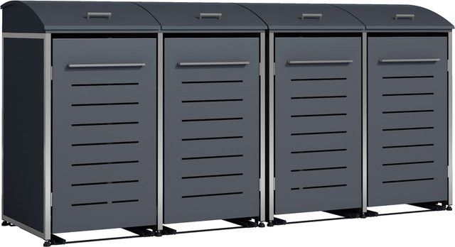 DEGAMO Mülltonnenbox KIEL aus Stahl und Edelstahl in Anthrazit für 4 Mülltonnen (120 und 240 Liter), B/T/H: 278 x 83 x 136 cm - Bild 1