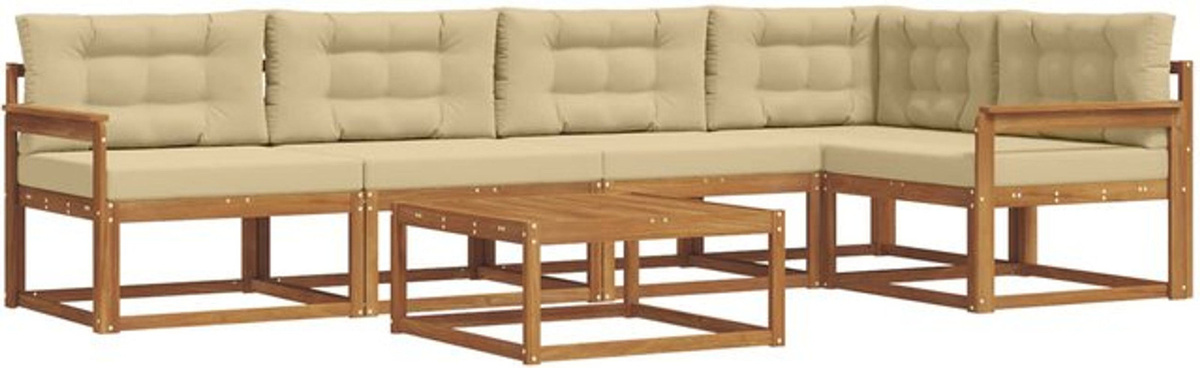 Modernes Outdoor-Sofagarnitur Loungemöbel Set aus Akazie mit 6 Teilen und Kissen in Natur und Beige von vidaXL - Bild 1