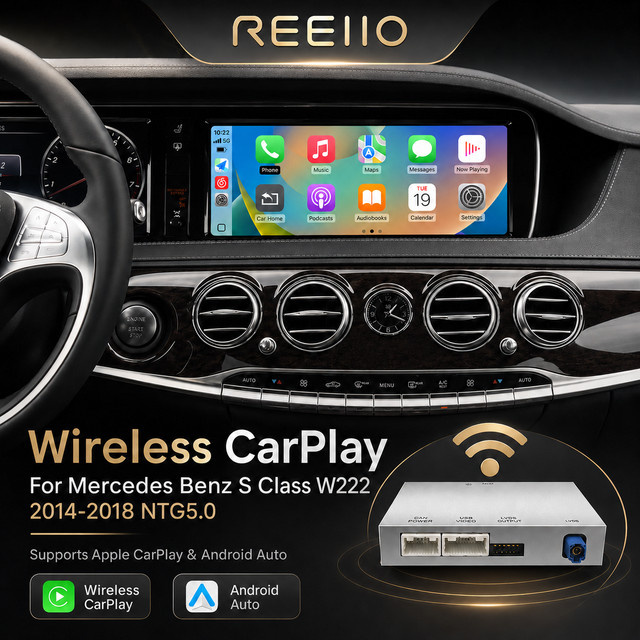 REEIIO Kabelloses CarPlay und Android Auto Interface für Mercedes Benz S-Klasse 2014-2017 mit NTG5.0 System, Mirror Link, AirPlay, Bluetooth, GPS und Siri - Bild 1
