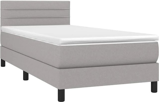vidaXL Boxspringbett mit Matratze in Hellgrau, Hybridbett mit LED-Unterbettbeleuchtung und USB-Anschluss, B/T/H: 80 x 200 x 78 cm - Bild 1
