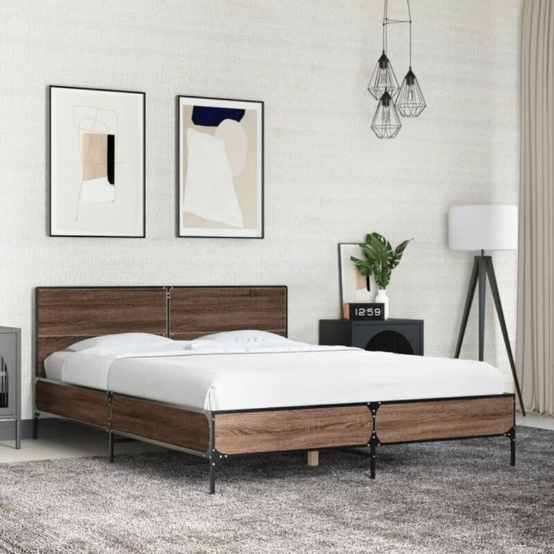 Vidaxl Doppelbett im Industrial Design aus Holz und Metall, Braun, B/T/H: 140 x 200 x 80 cm - Bild 1