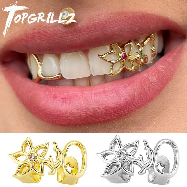 TOPGRILLZ Zahn Grill, Bicolor, Gold, Silber Farbe, Damen, Zirkonia - Bild 1