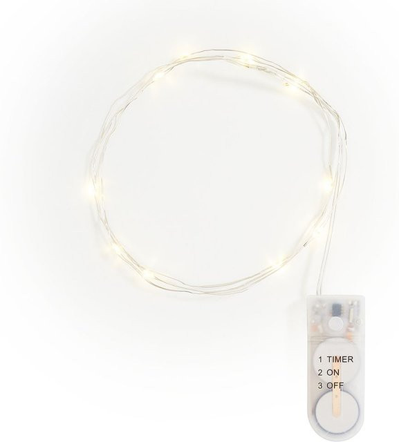 VBS Micro-LED-Lichterkette mit 10 LEDs, weiß, Kupferdraht mit Timer für Weihnachten - Bild 1