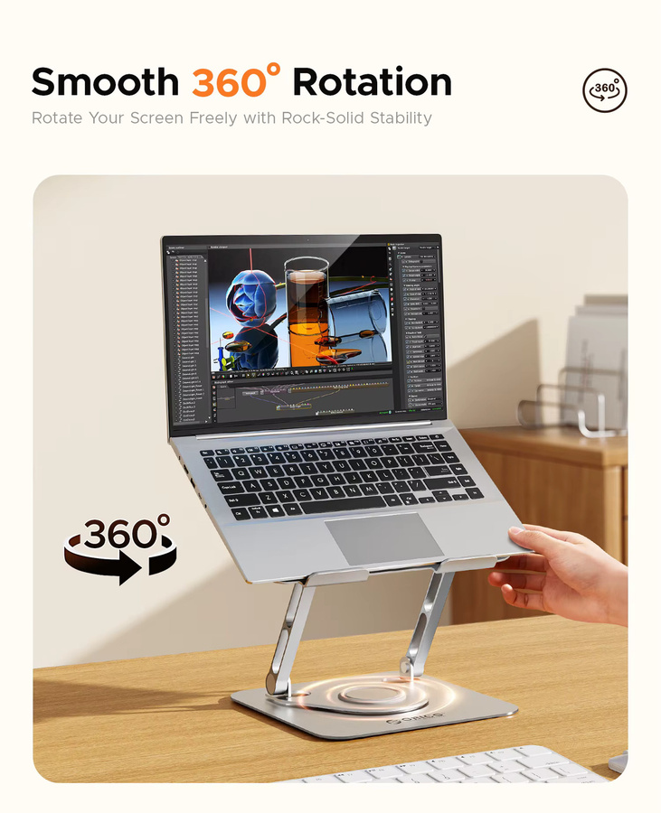 ORICO faltbarer Laptop-Ständer aus Aluminiumlegierung in Silber, 360 Grad verstellbarer Notebook-Ständer für Laptops bis zu 17 Zoll - Bild 2