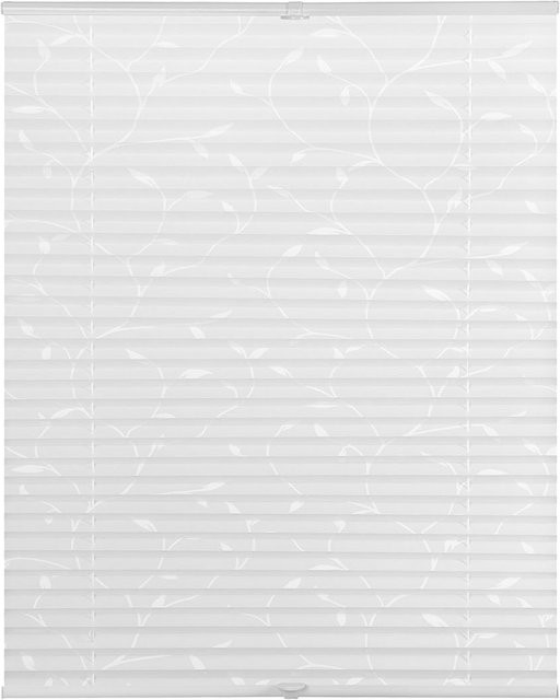 Lichtblick Plissee Klemmfix blickdicht weiß mit floralem Pflanzenmuster B/H: 45 x 130 cm - Bild 1
