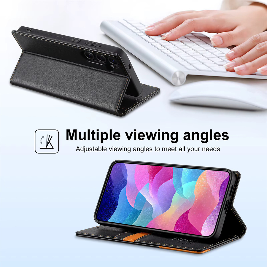 Business Lederhülle Flip Wallet Cover für Samsung Galaxy A17 A37 A57 A16 A36 A56 A26 A07 A55 A35 A15 A54 A34 A14 A53 A33 A13 in Schwarz - Bild 4
