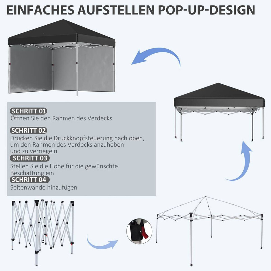 Outsunny Faltpavillon Schwarz aus Polyester und Stahl mit Tragetasche B/T/H: 297 x 297 x 274 cm - Bild 2