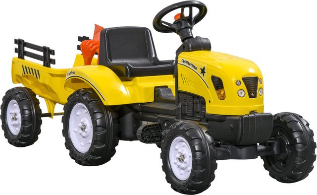HOMCOM Trettraktor mit Anhänger Spielfahrzeug Metall Gelb ab 3 Jahren - Bild 1