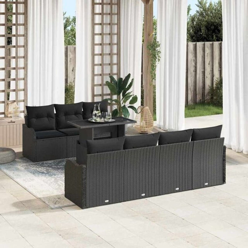 Vidaxl Garten-Sofa-Set aus Polyrattan in Schwarz, 8-teiliges Loungemöbel-Set, B/T/H: 100 x 55 x 73 cm - Bild 1