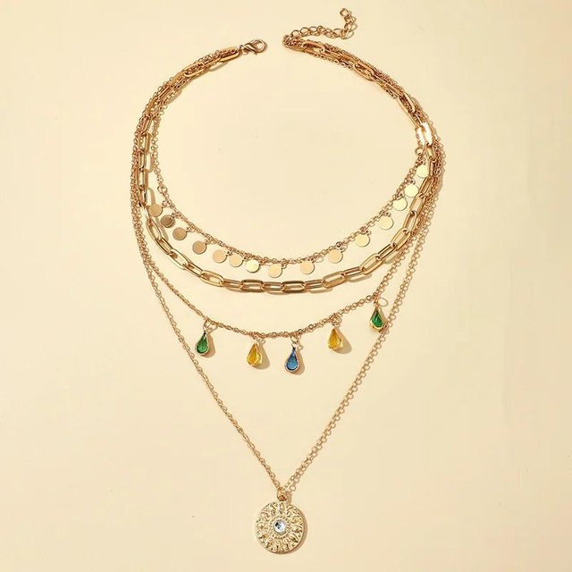 Halsketten Set Edelstahl, Gold, Kristall, Damen, Vintage - Bild 1