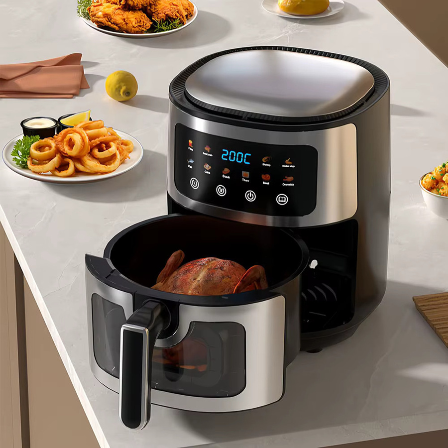 Smarte Heißluftfritteuse ATWFS in Schwarz mit Edelstahlgehäuse, 10 l Kapazität, multifunktionaler elektrischer Haushaltsbackofen und Pommes-Frites-Zubereiter - Bild 2