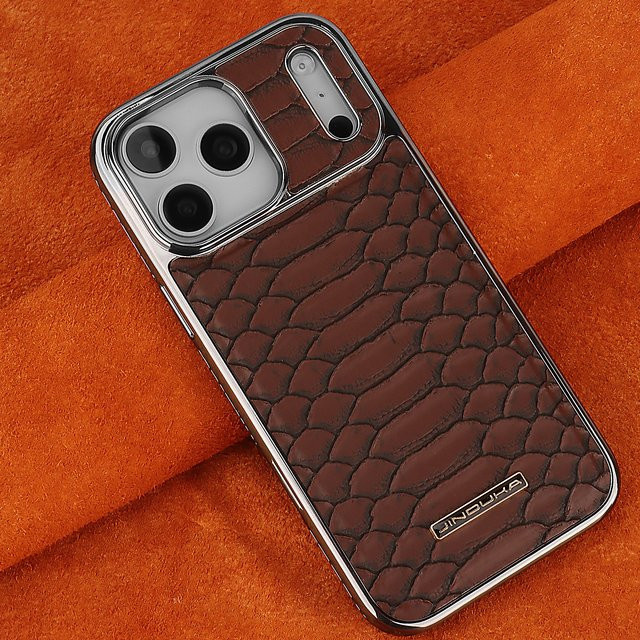 dcoud Leder-Handyhülle mit Schlangenmuster in Braun für iPhone 17, 16, 15 Pro Max und 17 Air mit Flanellfutter - Bild 1