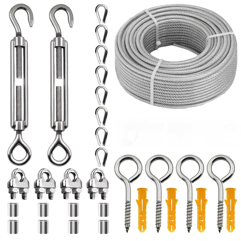 Lekefever Edelstahl Drahtseil Set mit PVC Beschichtung, 31-teiliges Kit für Camping und Wäscheleine, Silber, Durchmesser: 2 mm - Bild 7