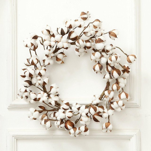 Dekorativer Baumwollkranz aus Trockenbaumwollkapseln von TOMTOP JMS in Beige, runder Blumenkranz für Wand, Fenster oder Haustür, Durchmesser: 30 cm - Bild 1