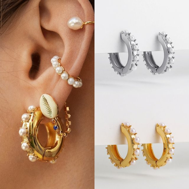 Erpels Creolen, 18K vergoldet, Messing, Perle, Damen - Bild 1