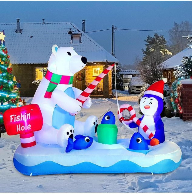 JOYFY Weihnachts-Aufblasfigur Pinguin und Eisbär in Multicolor als Hof- und Partydekoration - Bild 1