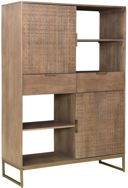 Highboard BURSA WOLFMÖBEL aus Mango-Holz in Braun mit Gold und Orange, B/T/H: 120 x 40 x 160 cm - Bild 1