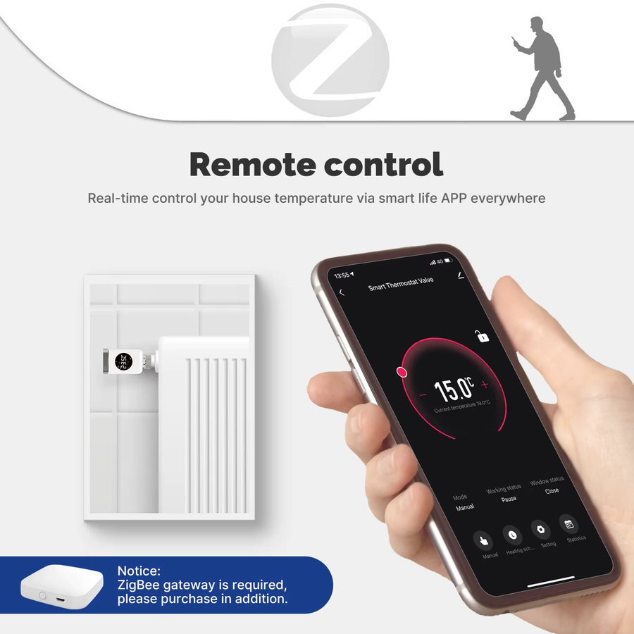 MOES Smart Thermostat Heizkörperventil TRV mit Wifi und ZigBee, Programmierbarer App Remote Temperaturregler für Google Home und Alexa, Weiß - Bild 2