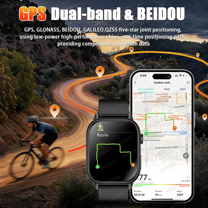 KAVSUMI Smartwatch, GPS, Schwarz, Edelstahl, Unisex - Bild 2