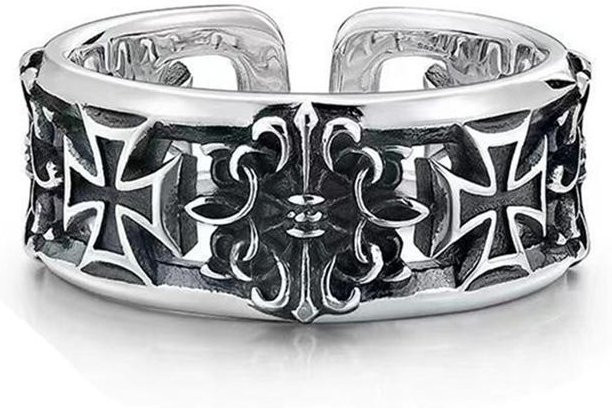 Ring Herren, Vintage Kreuz, Zinklegierung, Schwarz, Verstellbar - Bild 1