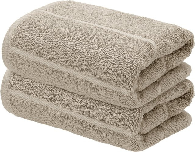 LIVARNO Frottier-Handtücher aus Baumwolle mit Streifen und Bordüre, 2 Stück, Beige, Breite: 50 cm, Länge: 100 cm - Bild 1