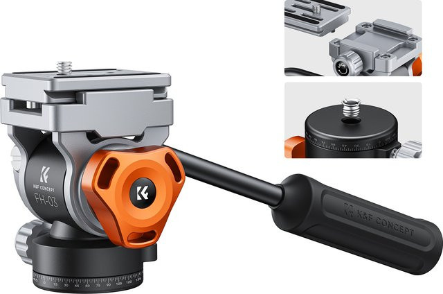 K&F CONCEPT Video-Fluidkopf Stativkopfhalterung Schwarz, belastbar bis 5 kg für Nikon Canon Leica Sony Kameras - Bild 1