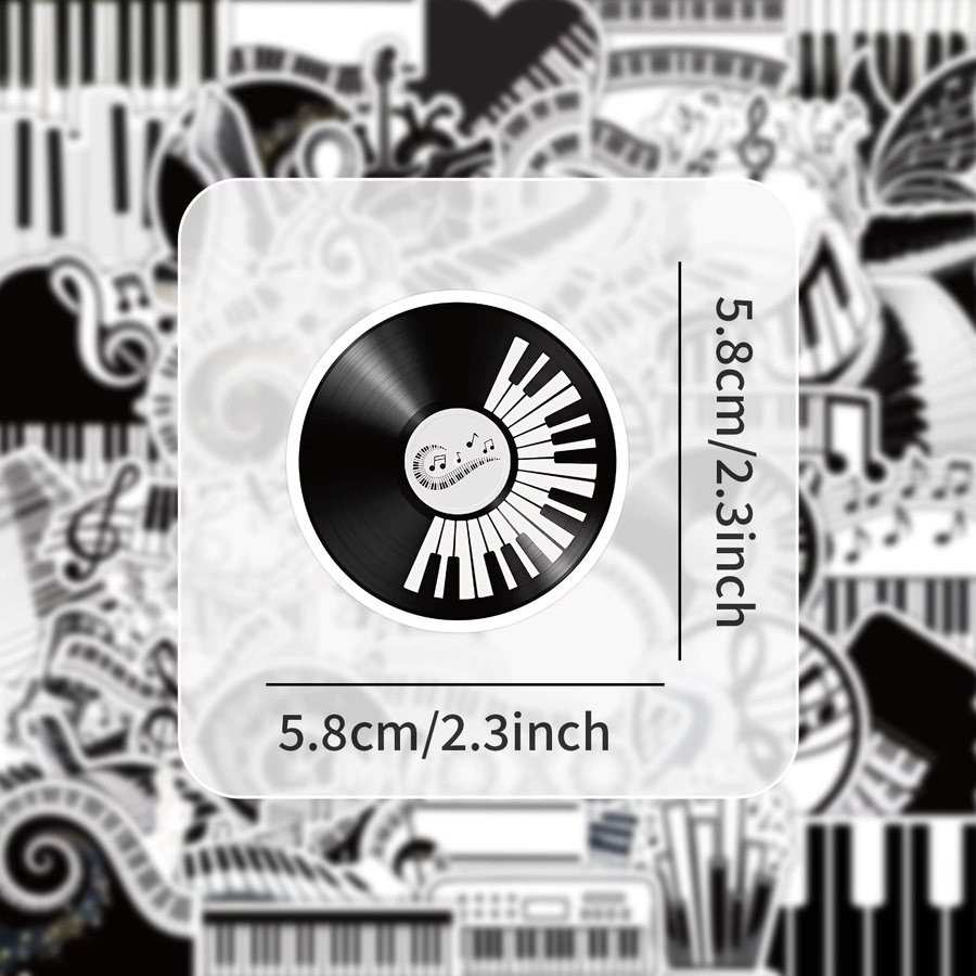 50 Stück Musik Element Aufkleber mit Klaviertasten in Schwarz und Weiß für DIY Notebook und Gepäck, wasserdicht - Bild 4