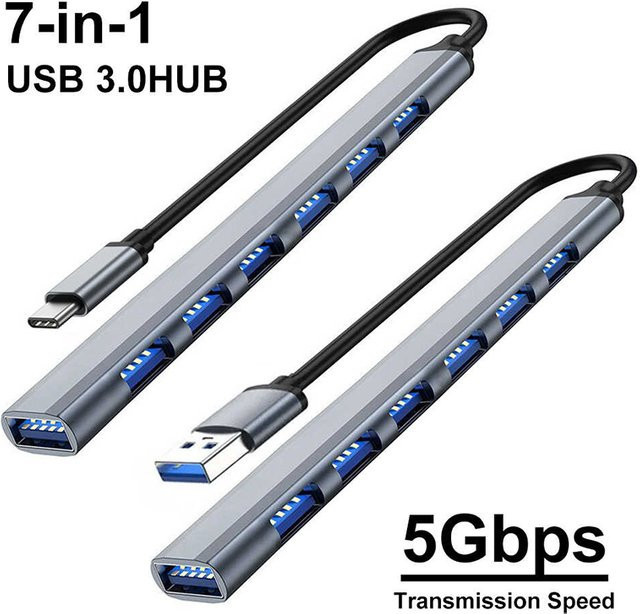 USB-C Hub mit 7 Ports USB 3.0 High Speed OTG Adapter Dockingstation für PC, MacBook und Laptop - Bild 1